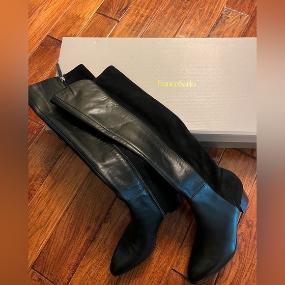 Franco Sarto High Knee Leather Black Boots 7.5 - Picture 3 of 10